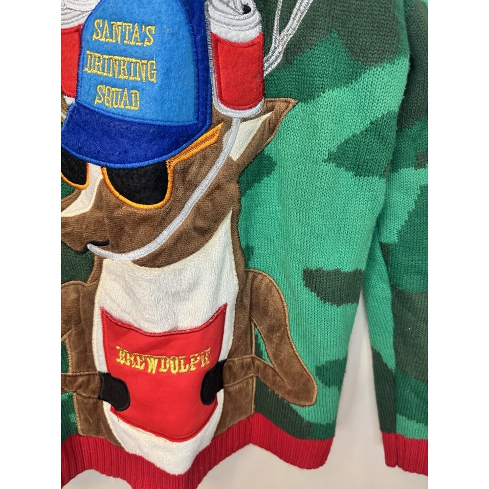 Ugly Christmas Sweater Small Camo Blizzard Bay Santas Drinking Brewdolph NWT - Picture 3 of 15